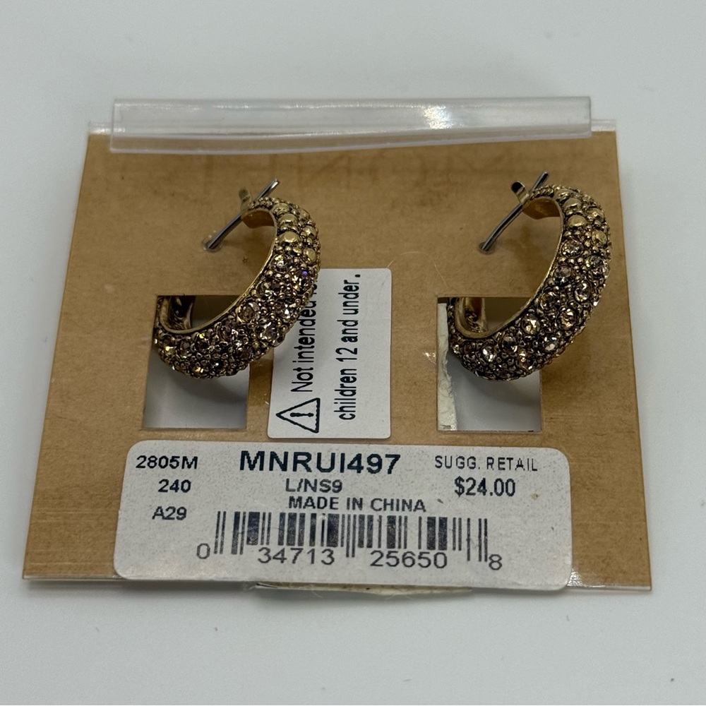 Monet Gold Tone Hoop Rhinestone Earrings NWT - Picture 5 of 8